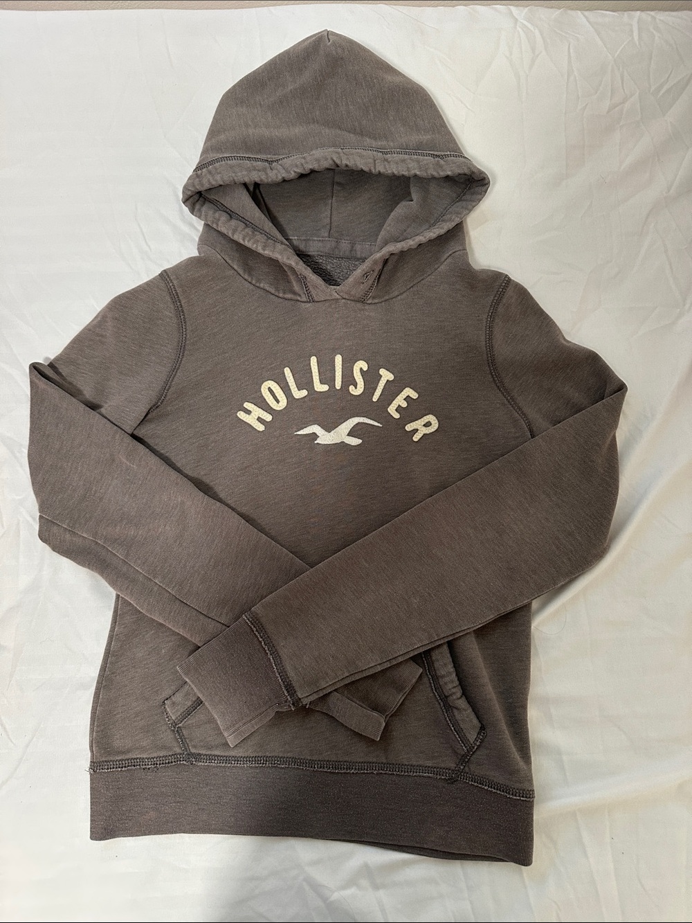 Hollister Women’s Dark Grey Crewneck Hoodie with Cream Logos